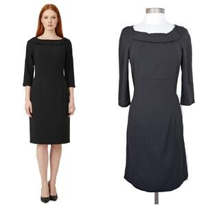 LA PERLA Black Wool Crepe Sheath Dress Size 44 / 8 Tailored Classic 3/4 Sleeve